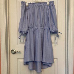 blue and white striped, high low, off the shoulder dress size medium